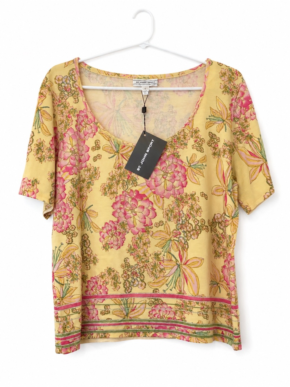 NWT St. John Sport Floral Wool Knit Top Soft Sunshine Multi L